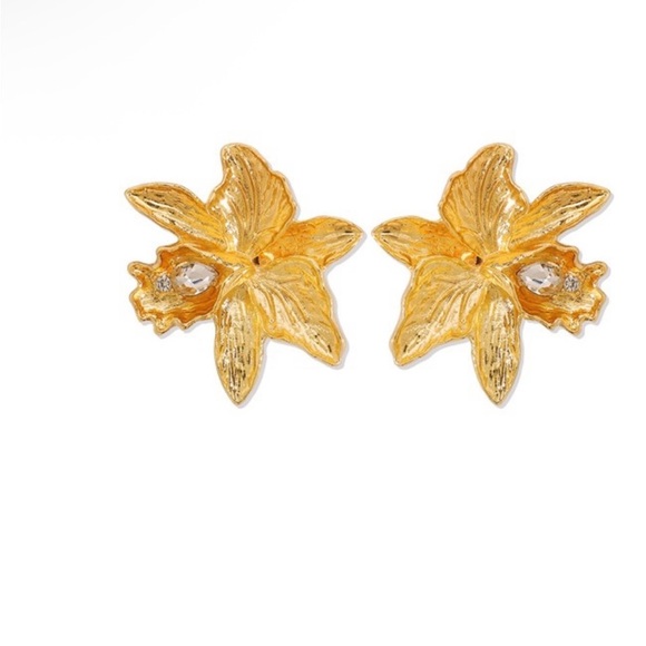 Gold Floral Earrings - Picture 7 of 8